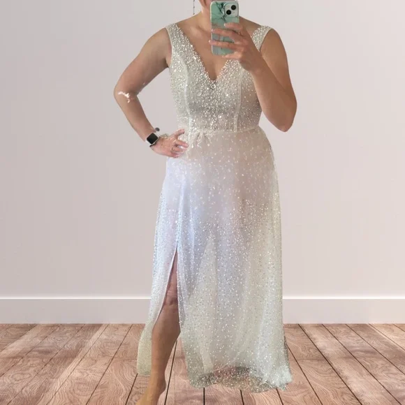 Etsy | Dresses | Sparkly Sheer Deep V Wedding Or Prom Dress | Poshmark